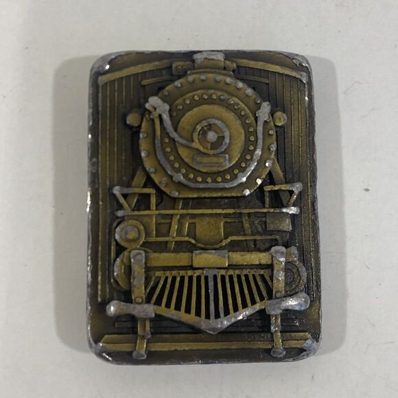 Vintage Distressed Brass Belt Buckle Indiana Metal Craft Train Locamotive 2.5” - Picture 1 of 4